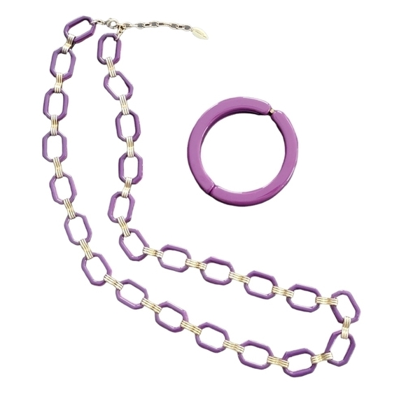 COLDWATER Creek Purple Pink linked Nevklace with Matching Bracelet - Picture 3 of 6
